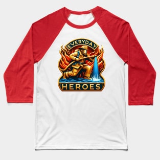 A Hero's Battle: Firefighter Taming Flames Baseball T-Shirt